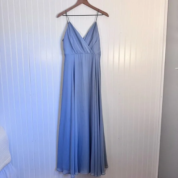 Birdy Grey Kaia Dress Chiffon Dusty Blue Maxi Dress Pockets Women’s Size Medium - Picture 4 of 13